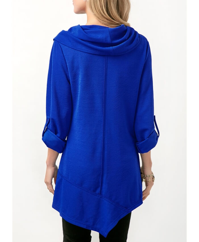 Pocket Roll Tab Sleeve Asymmetric Hem Blouse